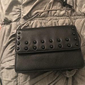 Milly Black Leather Shoulder Bag With Black Studs